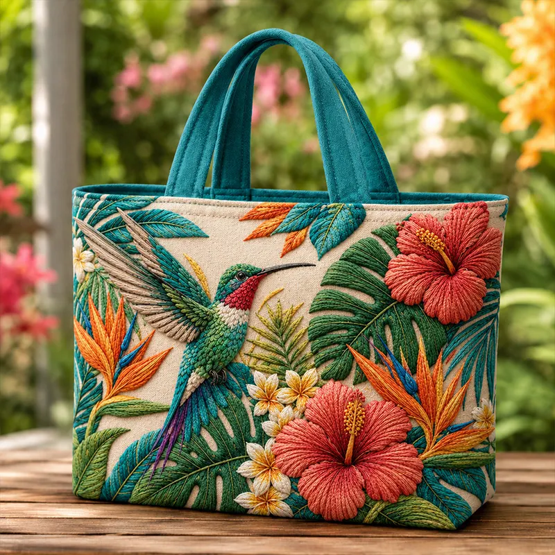 Hummingbird Floral Design Tote Bag